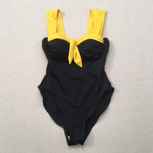 1990&#39;s, wide strap, underwire, swimsuit, in black with yellow by Catalina