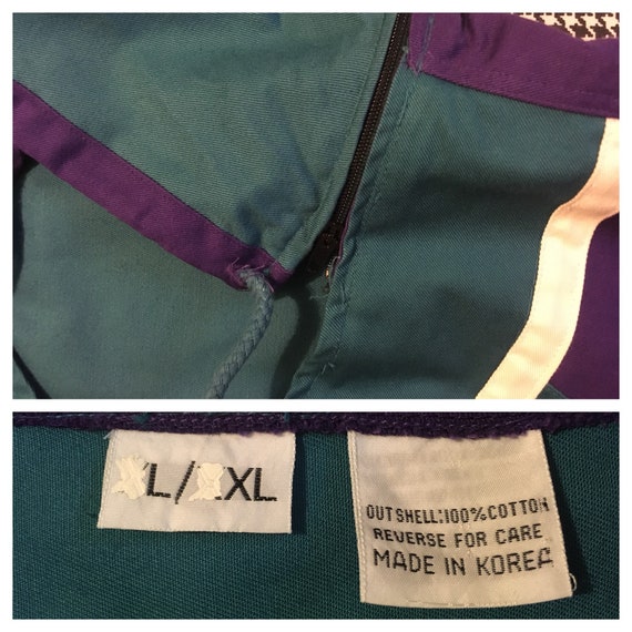 1990, Charlotte Hornets, à capuche en jersey et shorts turquoise, ensemble, en turquoise, shorts violet et blanc, taille de homme Large/XL 4b0414 1990, Charlotte Hornets, à capuche en jersey et shorts turquoise, ensemble, en turquoise, shorts violet et blanc, taille de homme Large/XL 4b0414