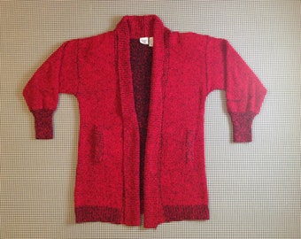 1980's, 3/4 length, no close, oversized, cardigan, in nubby, red and black, Women's size Medium