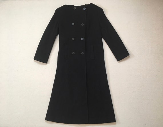 1990 s Hooded Double Breasted Long Pea Coat Style Coat With