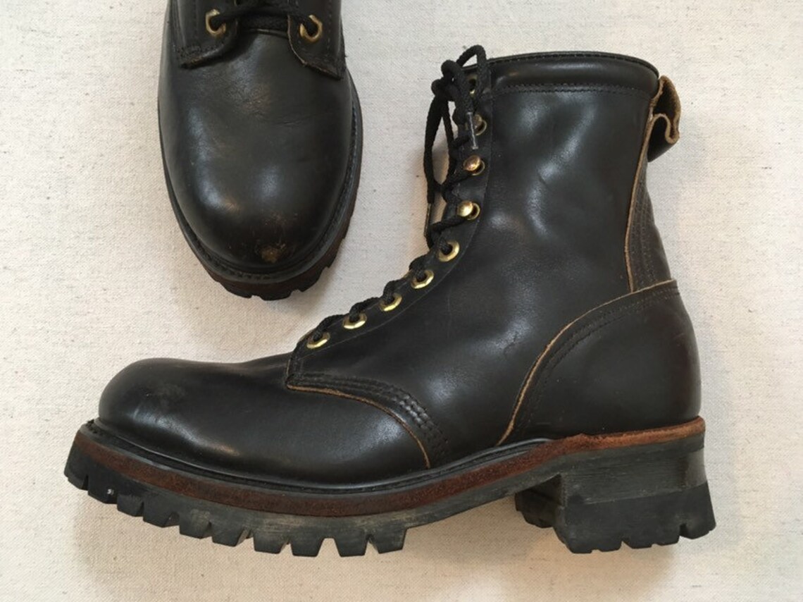 1990's black leather pole climber boots Men's size | Etsy