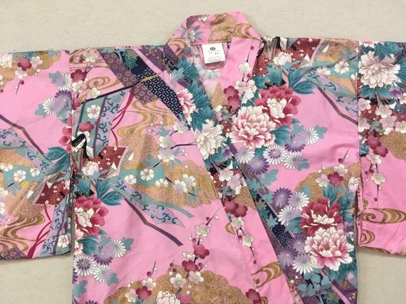 1980's, cotton kimono, in pink, with lavender, aq… - image 2