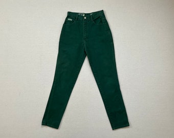 1990's, jeans taille haute en vert forêt