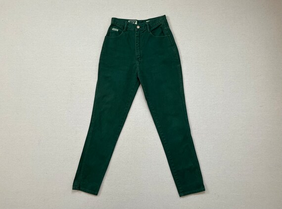 1990's, high waist jeans in forest green - image 1
