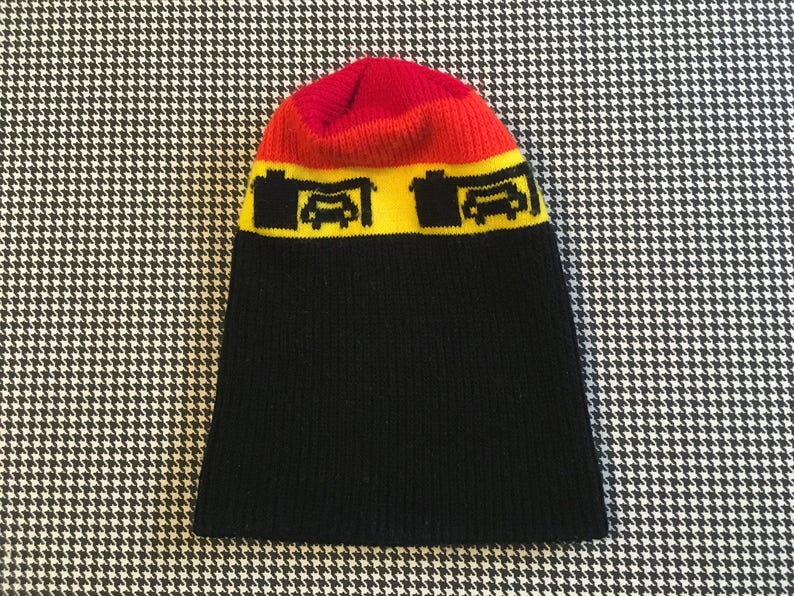 Adult Size. in red orange Modern Mechanic beanie yellow and black 1980/'s