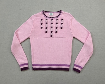 1970's, sweater in pink with lavender and violet trim