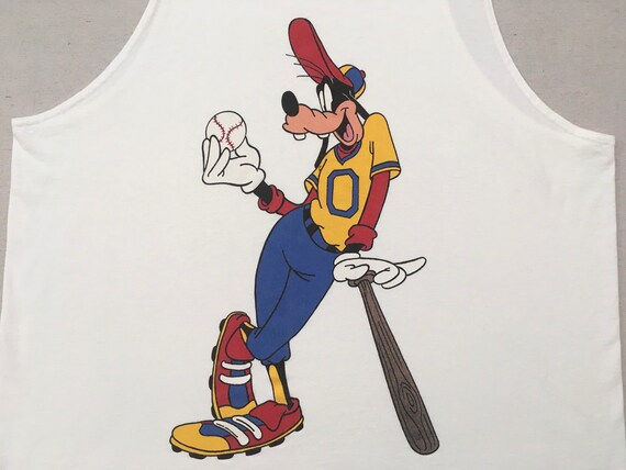 1990's, cotton, baseball Goofy, tank in white, wi… - image 2