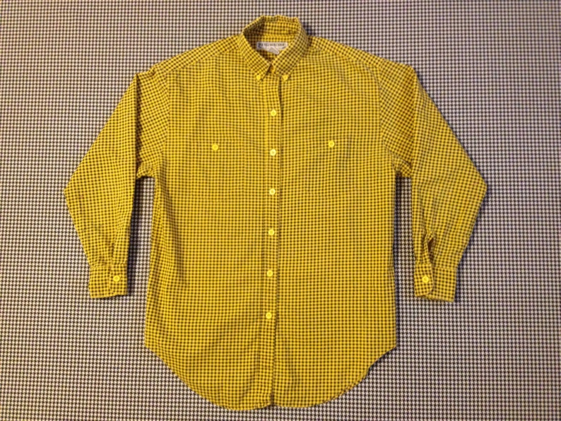 1980's Button Down Collar Shirt in Yellow an Black - Etsy