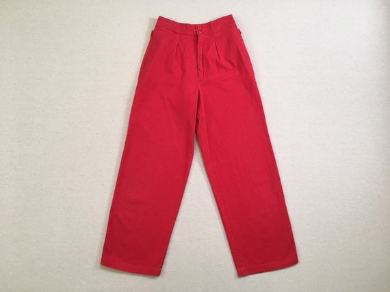 1980's, high waist, pleated front, chinos, in red… - image 1