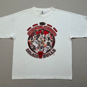 1997, cotton, Chicago Bulls, 1997 NBA Champs, white tee, by Starter
