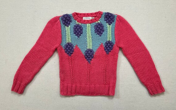 1980's, sweater in pink raspberry with sky blue, … - image 2