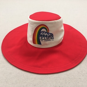 1980&#39;s, wide brim, canvas &quot;St. Thomas, V.I.&quot; sun hat, in red and white