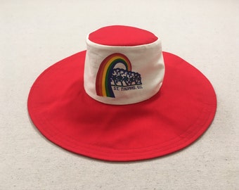 1980's, wide brim, canvas "St. Thomas, V.I." sun hat, in red and white