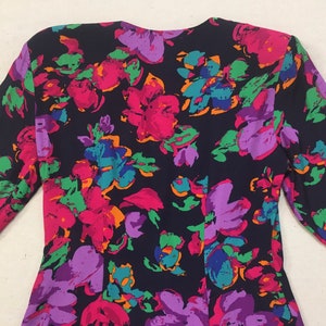 1990's, collarless, tailored waist, rayon blazer, in navy with purples, fuchsia, teal, blue, orange and green, floral print image 10