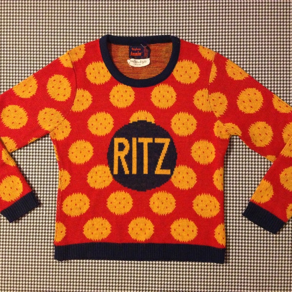 1970's, Ritz Crackers sweater, by Orphan Annie, Women size Medium/Large