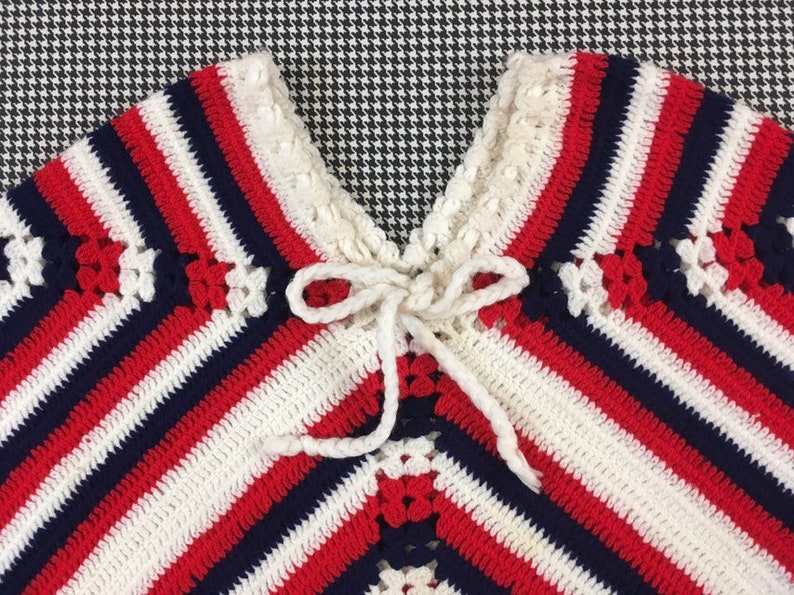 1970's, afghan square shawl, in red, white and navy image 2