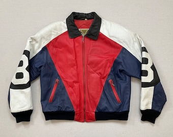 1990's, leather, 8-Ball jacket in blue, red, white and black