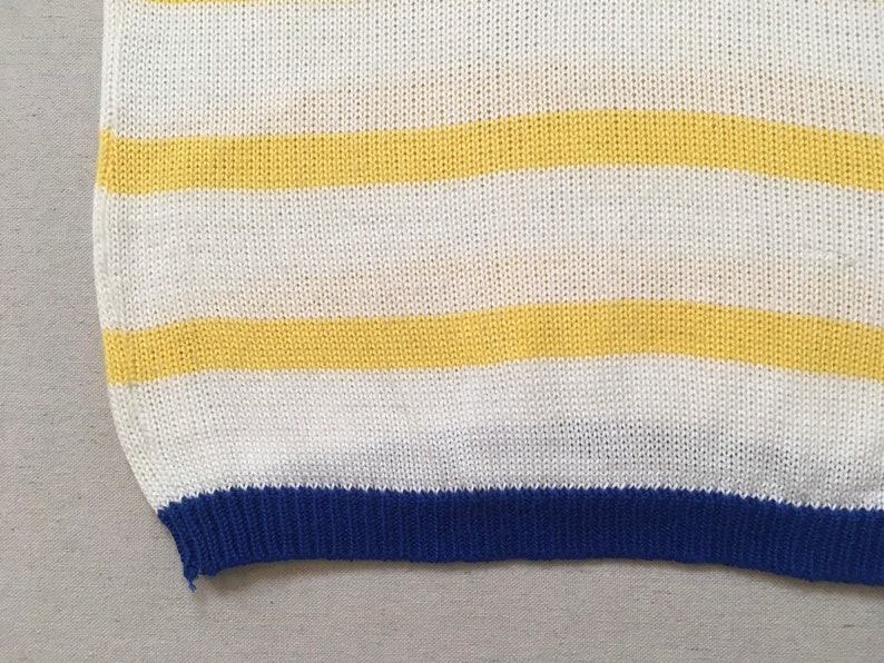 1980's, 3/4 sleeve, anchor, tunic sweater, in white with yellow stripes and blue trim, by Catalina image 8