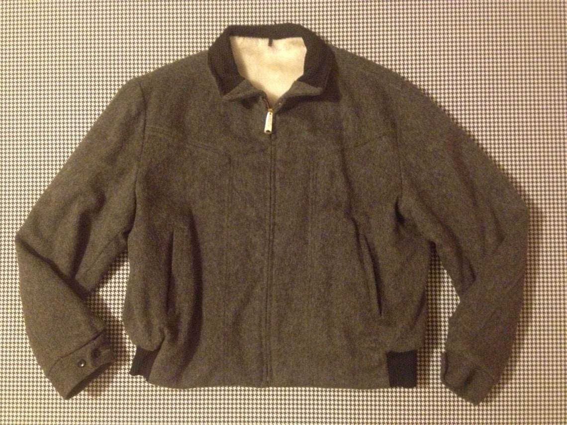 1960s fleece lined wool jacket in charcoal grey Mens | Etsy