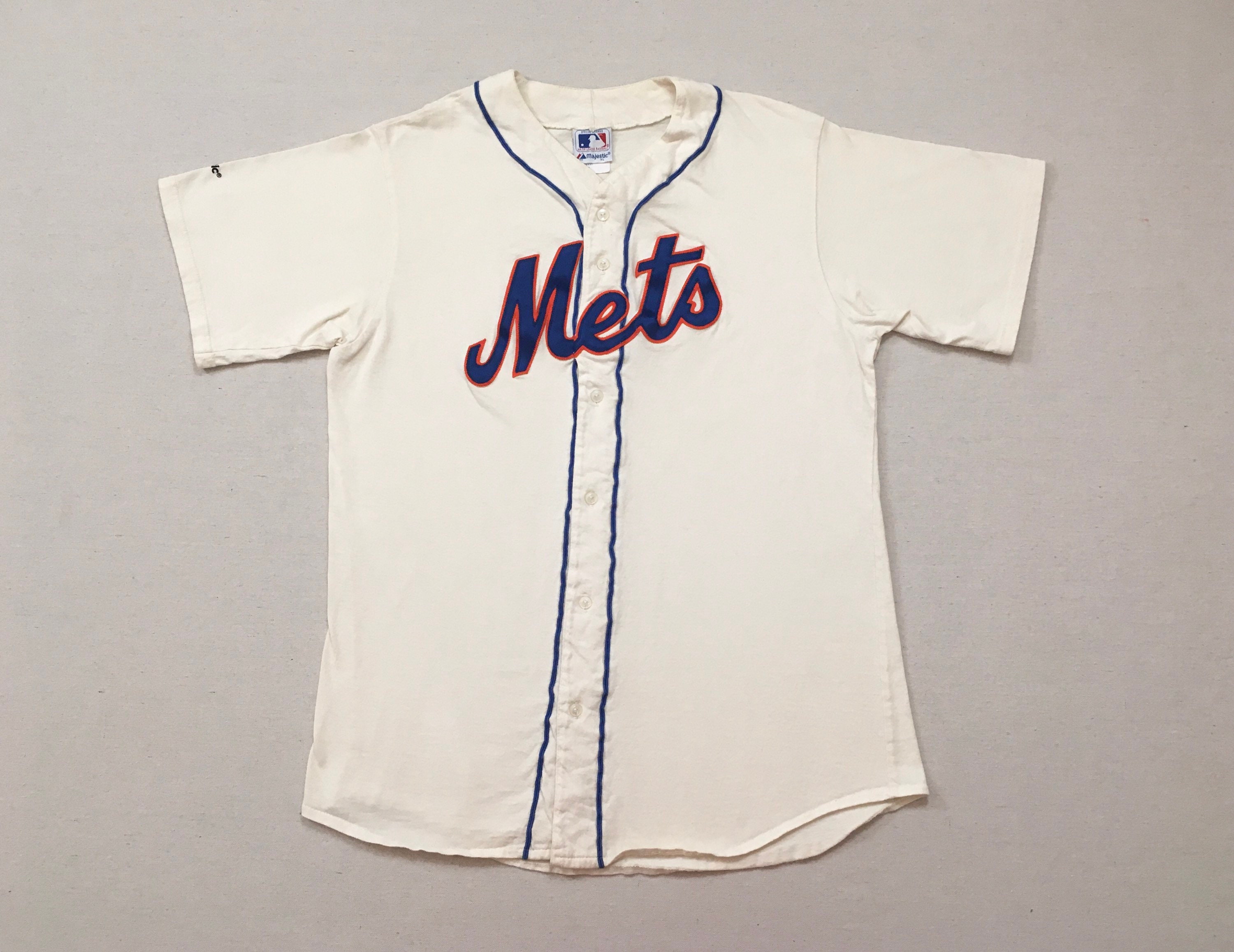 1990's Cotton Mets Jersey in Cream With Blue and Orange 