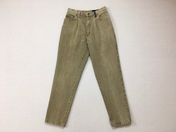 1990's, Men's, pleated front, jeans, in khaki - image 1