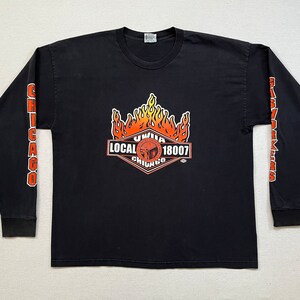 2000&#39;s, cotton, long sleeve &quot;Local 18007 Chicago, Union, Gasworkers&quot; tee in black with orange and white