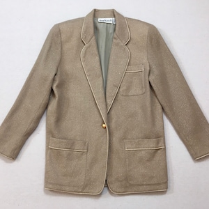 1990&#39;s, sparkly, wool, blazer, in beige with metallic gold pinstripes and trim, by Anne Klein II