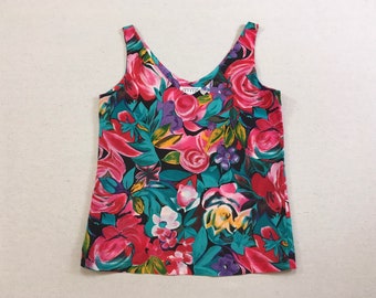 1990's, silk, tank, in black, pink, red, turquoise, yellow, purple and white, floral print