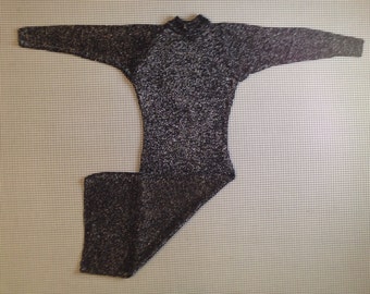 1980&#39;s, long, knit, sparkly dress, with large, teardrop back cut out, in black and metallic silver