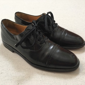1980&#39;s, black, leather, cap toe, oxfords, by Mezlan