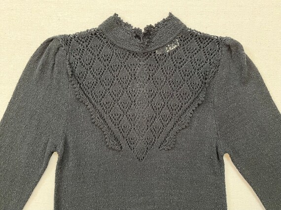 1970's, knit, belted, A-line dress in black - image 2