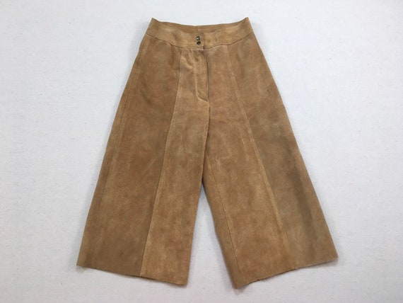 1970's, suede, high waist, culottes, in tan - image 1