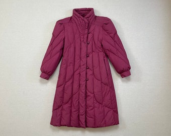 1980's, down filled, sleeping bag coat in mauve by Harve Benard