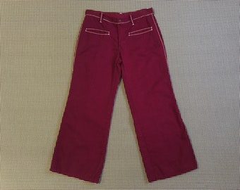 1970's, wide leg, Western style, pants, in burgundy, Women's size 34-Short