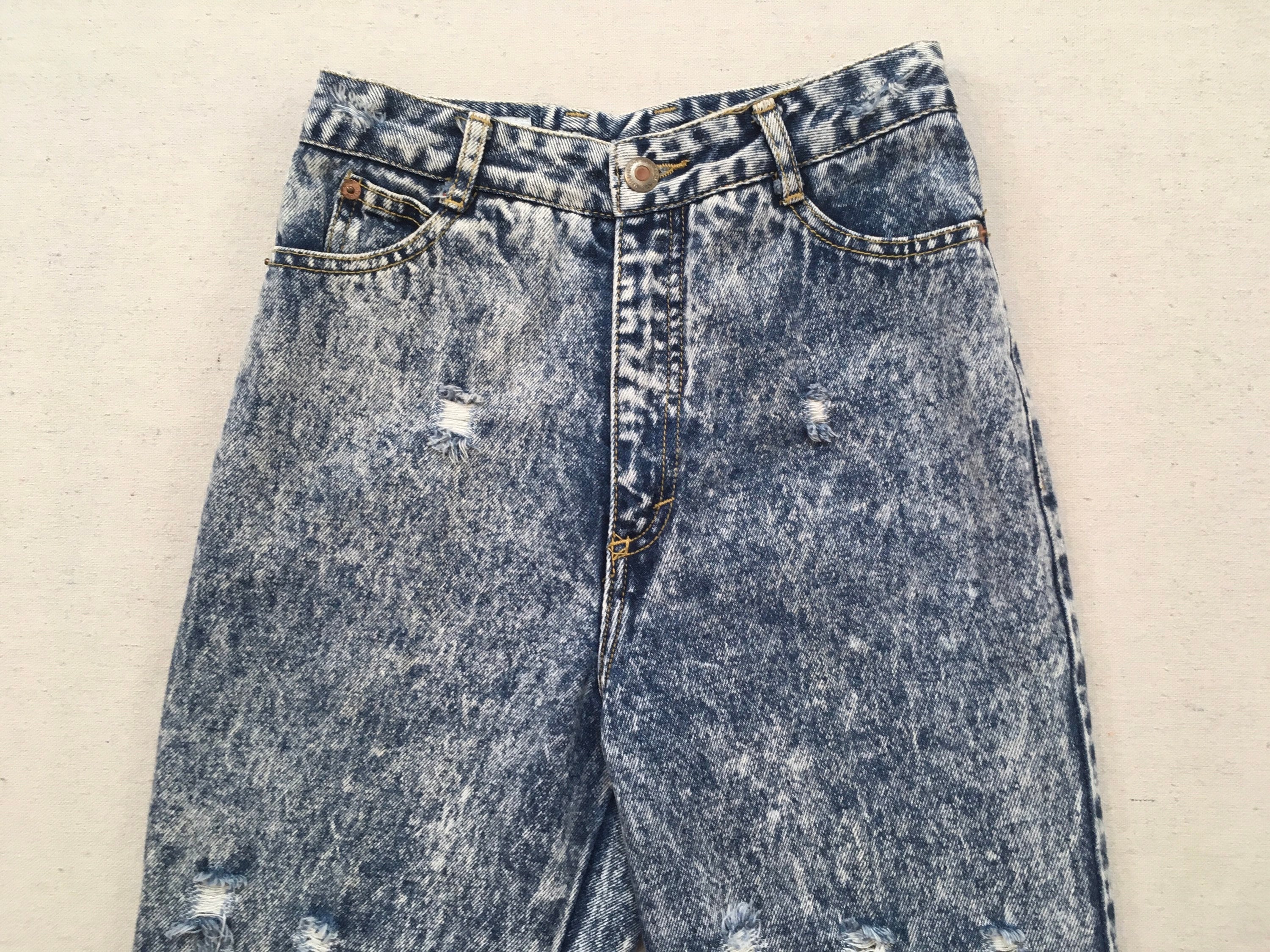 【YOURNUS】Open Vintage Over Wide Denim 1980's, High Waist, Zip Cuff, Jeans, With Holes, in Acid