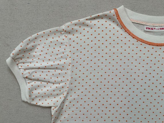 1980's, semi-cropped tee in white with orange sta… - image 4