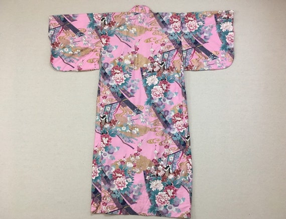1980's, cotton kimono, in pink, with lavender, aq… - image 9
