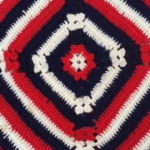 1970's, afghan square shawl, in red, white and navy image 5