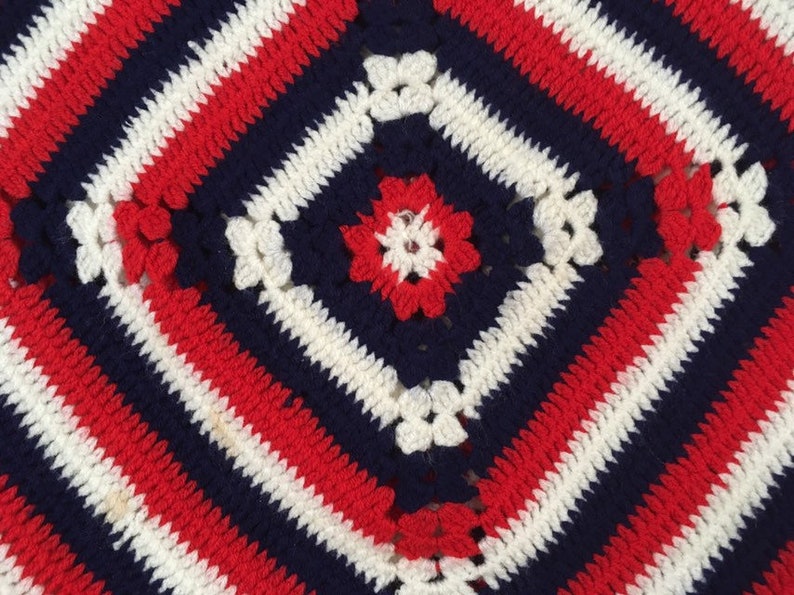 1970's, afghan square shawl, in red, white and navy image 5