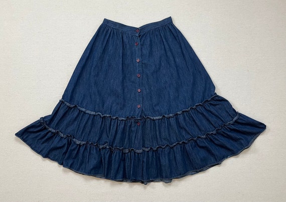 1980's, denim button front, ruffle skirt - image 2