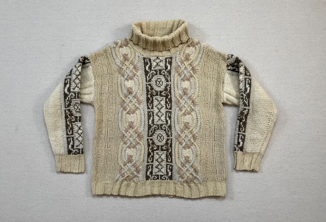 Striped Vintage Turtleneck Sweater 90s Earth Tone Knit Jumper Retro Striped Top