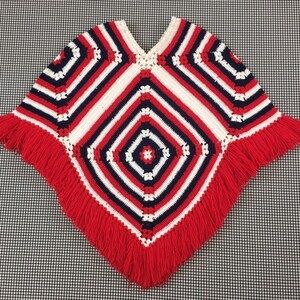 1970's, afghan square shawl, in red, white and navy image 8