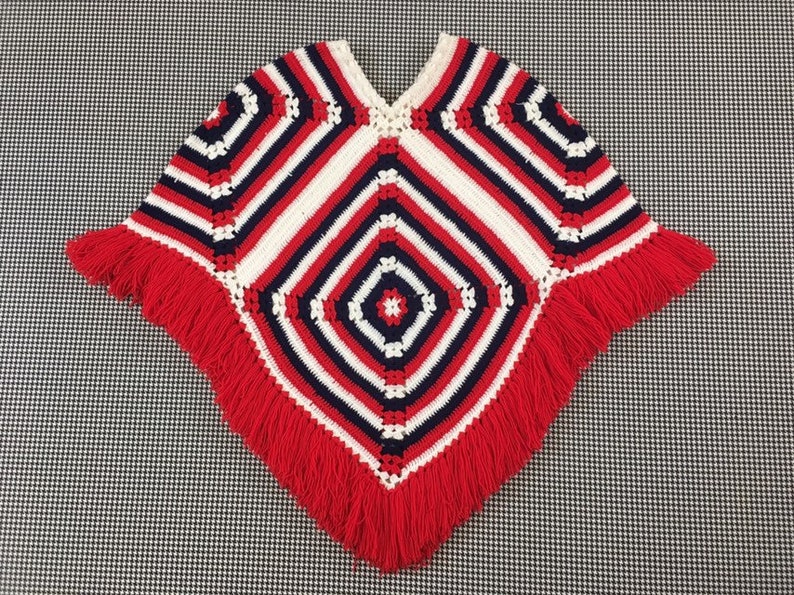 1970's, afghan square shawl, in red, white and navy image 8