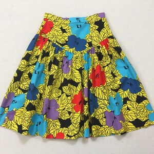 1990's, puffy shoulder, cropped jacket and dropped yoke, mini-skirt set, in colorful, African, floral print image 7