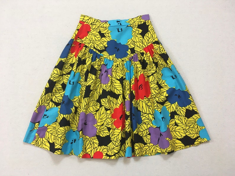 1990's, puffy shoulder, cropped jacket and dropped yoke, mini-skirt set, in colorful, African, floral print image 7