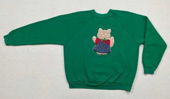 1980's, sweatshirt in green, with puffy cat in bl… - image 9