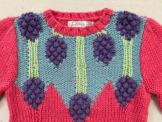 1980's, sweater in pink raspberry with sky blue, … - image 3