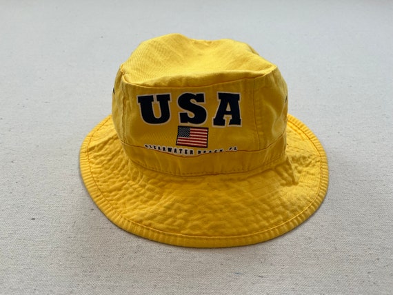1990's, cotton, canvas "USA" bucket hat in yellow - image 1