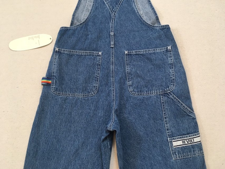 1990's denim overalls with rainbow trim | Etsy