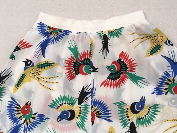 1980's, silky rayon skirt, in white with colorful… - image 3